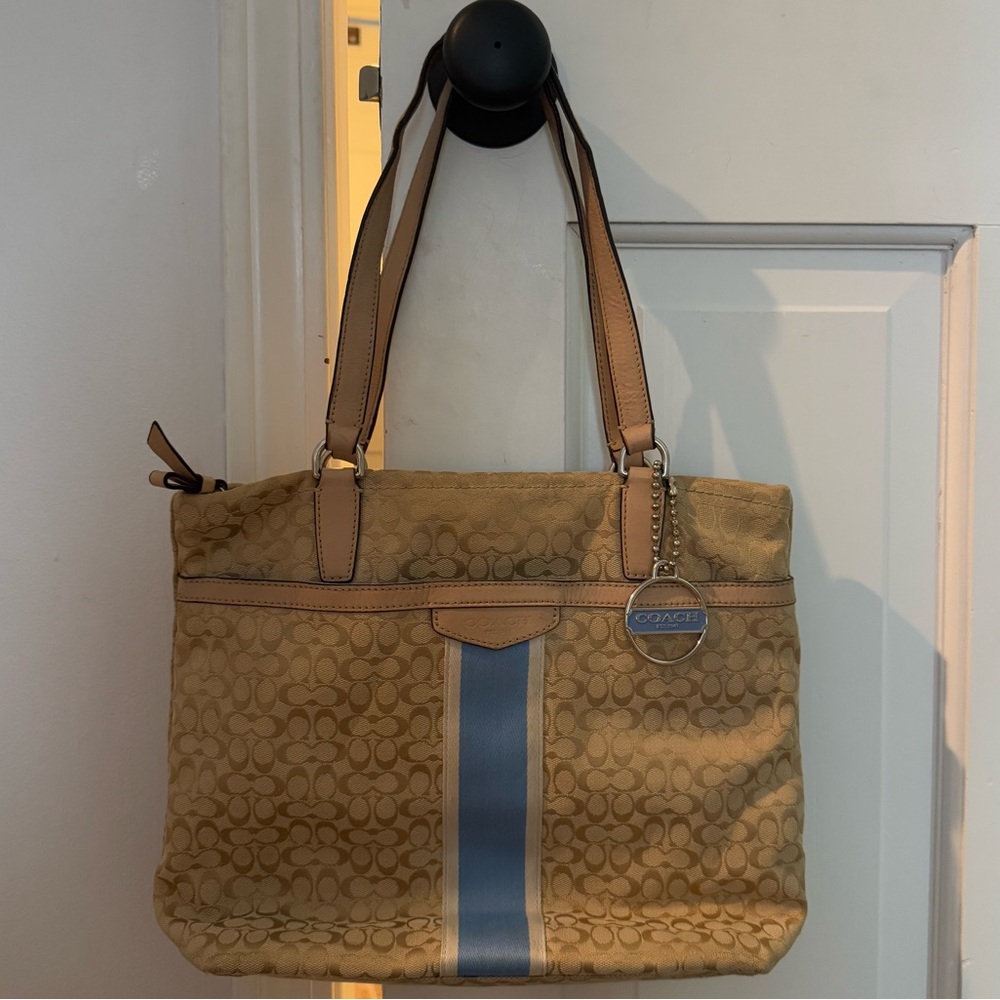 Coach Tan & Blue Patterned Bag